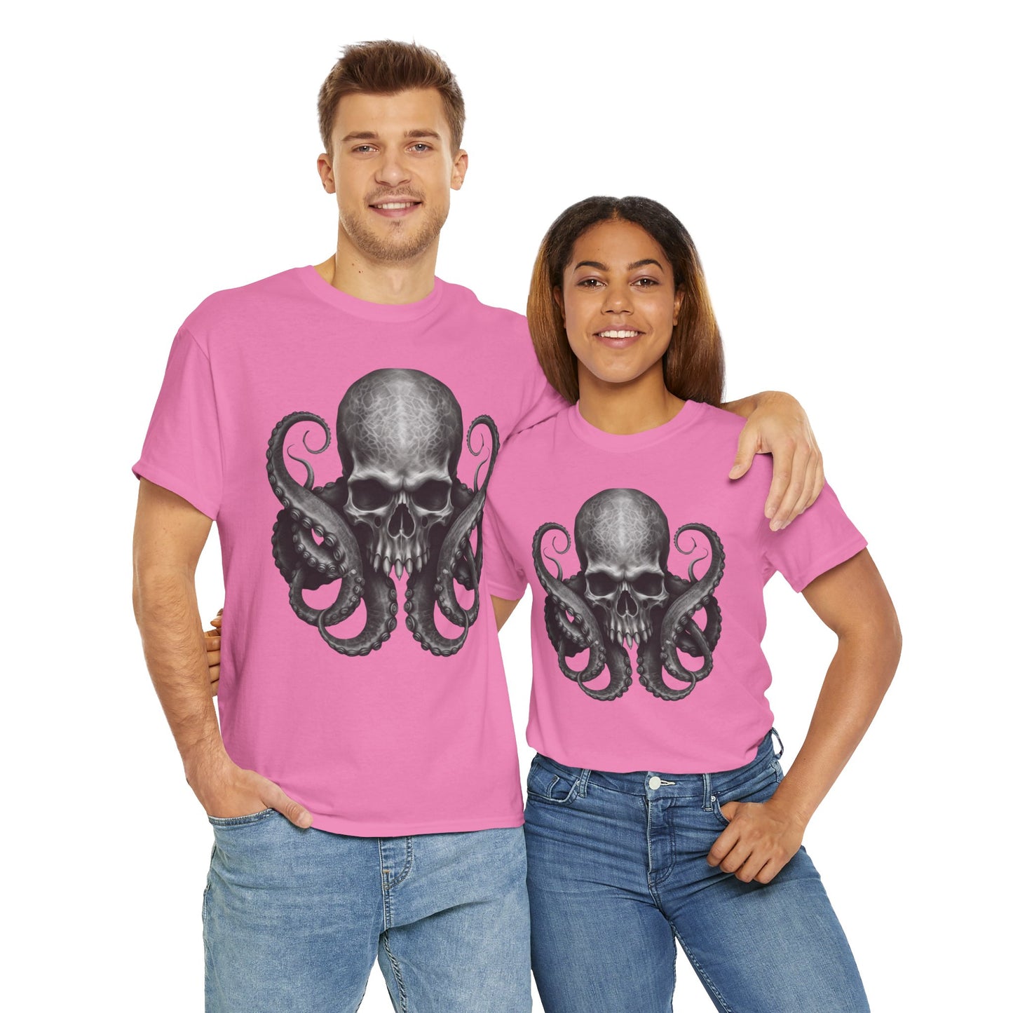 Skull & Octopus Graphic Tee | Edgy Unisex Heavy Cotton T-Shirt, Alternative Fashion, Halloween Gift, Casual Wear, Trendy Apparel, Kraken, Cthulhu, Monster