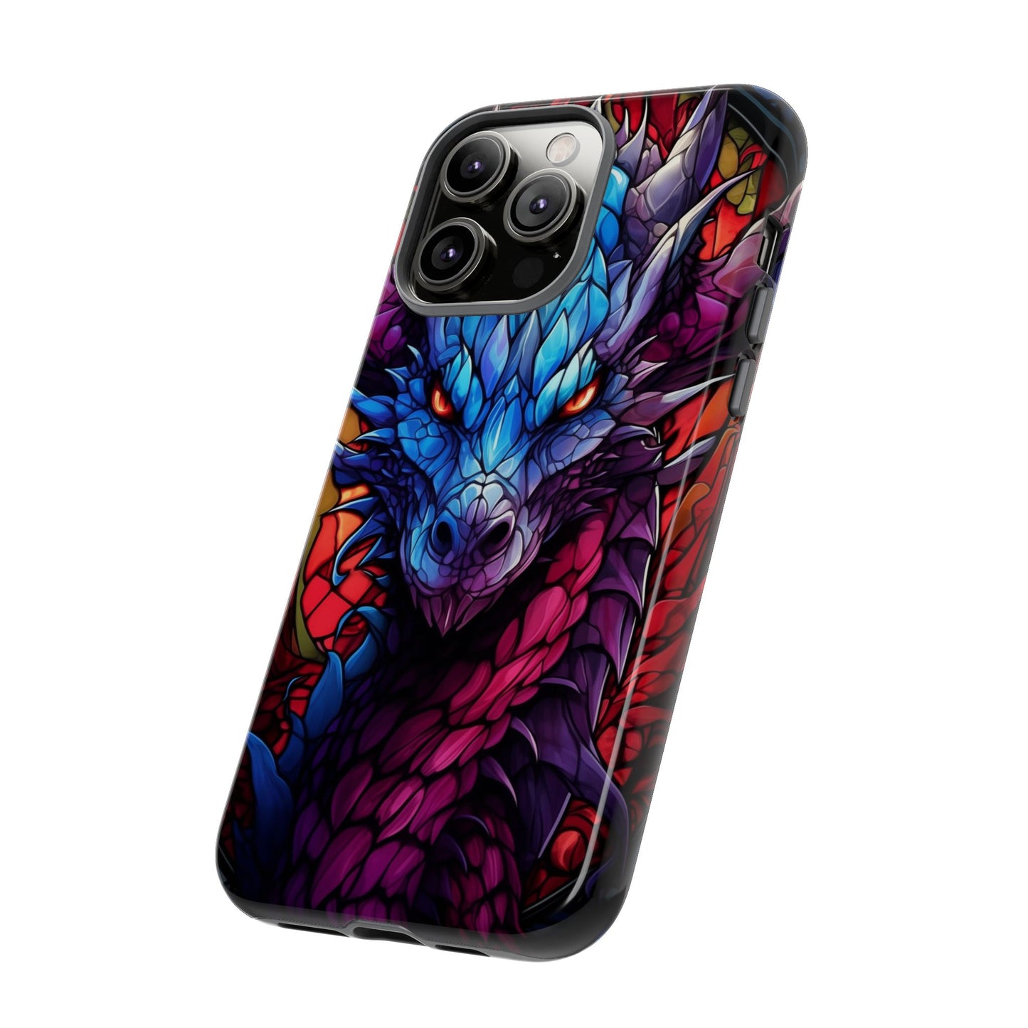 Colorful Blue Dragon Stained Glass Design Phone Case - Tough and Stylish Protection for Your Device, iPhone, Samsung, DND, Fantasy