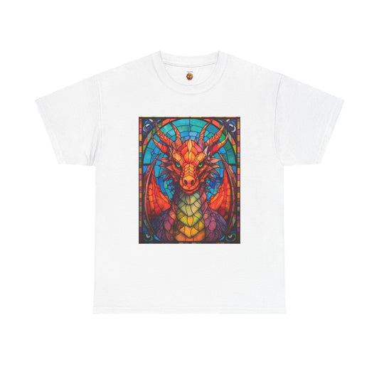 Dungeons And Dragons DND Stained Glass Red Dragon Tee Shirt - Unisex Heavy Cotton T-Shirt for Fantasy Lovers, Geek, Nerd