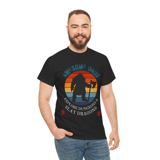 Awesome Dads Dungeons and Dragons DND Unisex Heavy Cotton Tee Shirt - Father's Day, Birthday, RPG, TTRPG, Roleplaying, Geek, Nerd