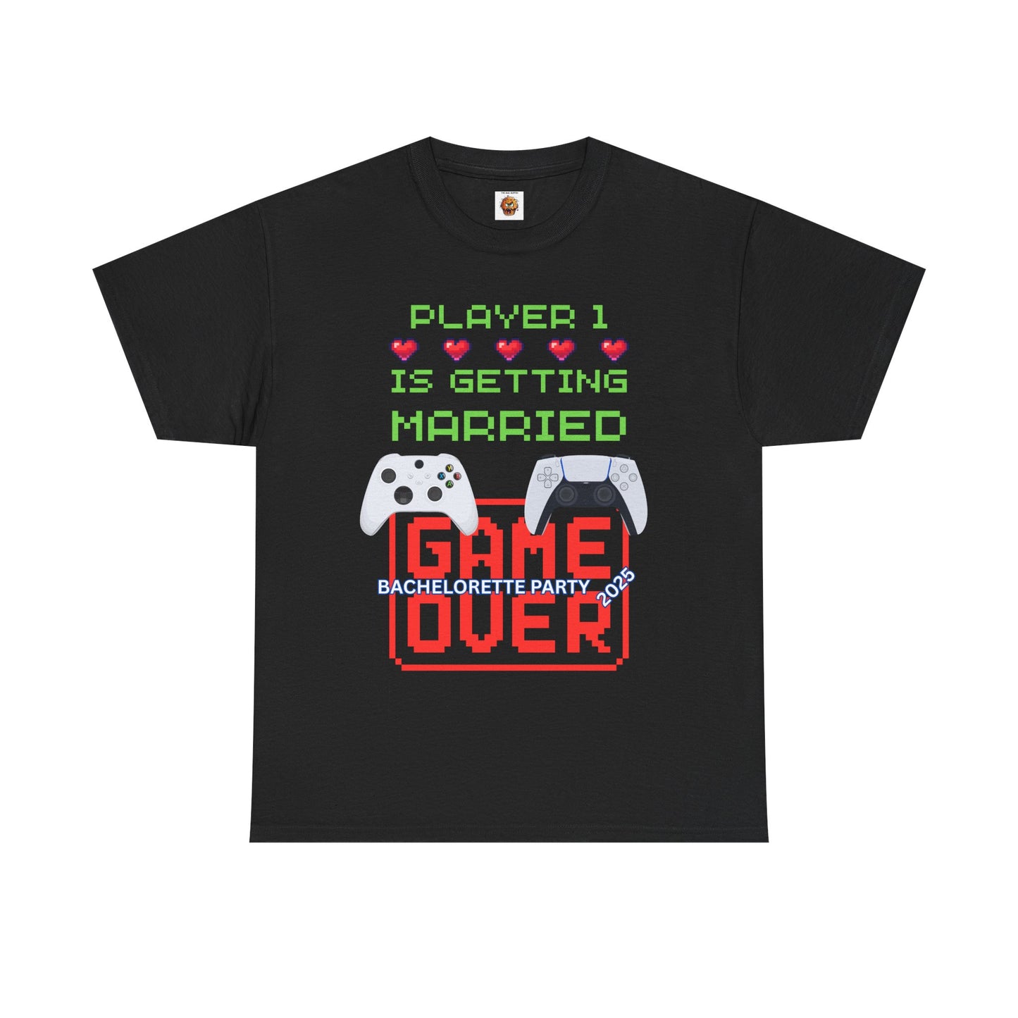 Gamer Girl Bachelorette Party 2025 Unisex Heavy Cotton Tee - "Player 1 is Getting Married", Video Game, Gaming, Console, PC, Tech, Geek, Squad, Nerd