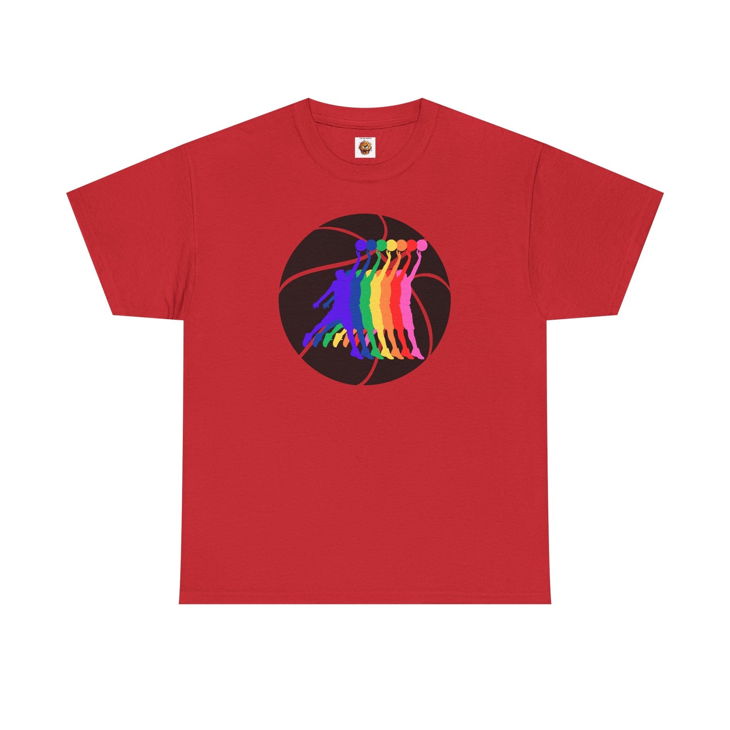 Basketball Player Silhouette Rainbow Colorful Graphic Unisex Heavy Cotton Tee, Vibrant Art Shirt, LGBTQ+ Pride Tee, Casual Wear, Summer Fashion, Hoops
