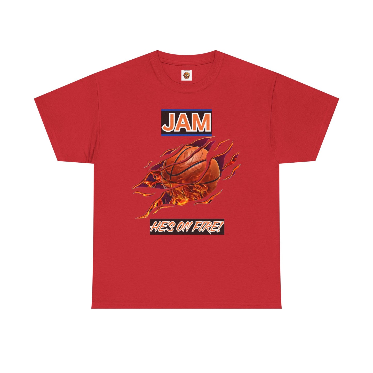 Jam 'He's On Fire' Retro Gaming Gamer Video Game Unisex Heavy Cotton Tee - Casual Wear, Sports T-Shirt, Gift for Basketball Fans, Summer Style, Hoops