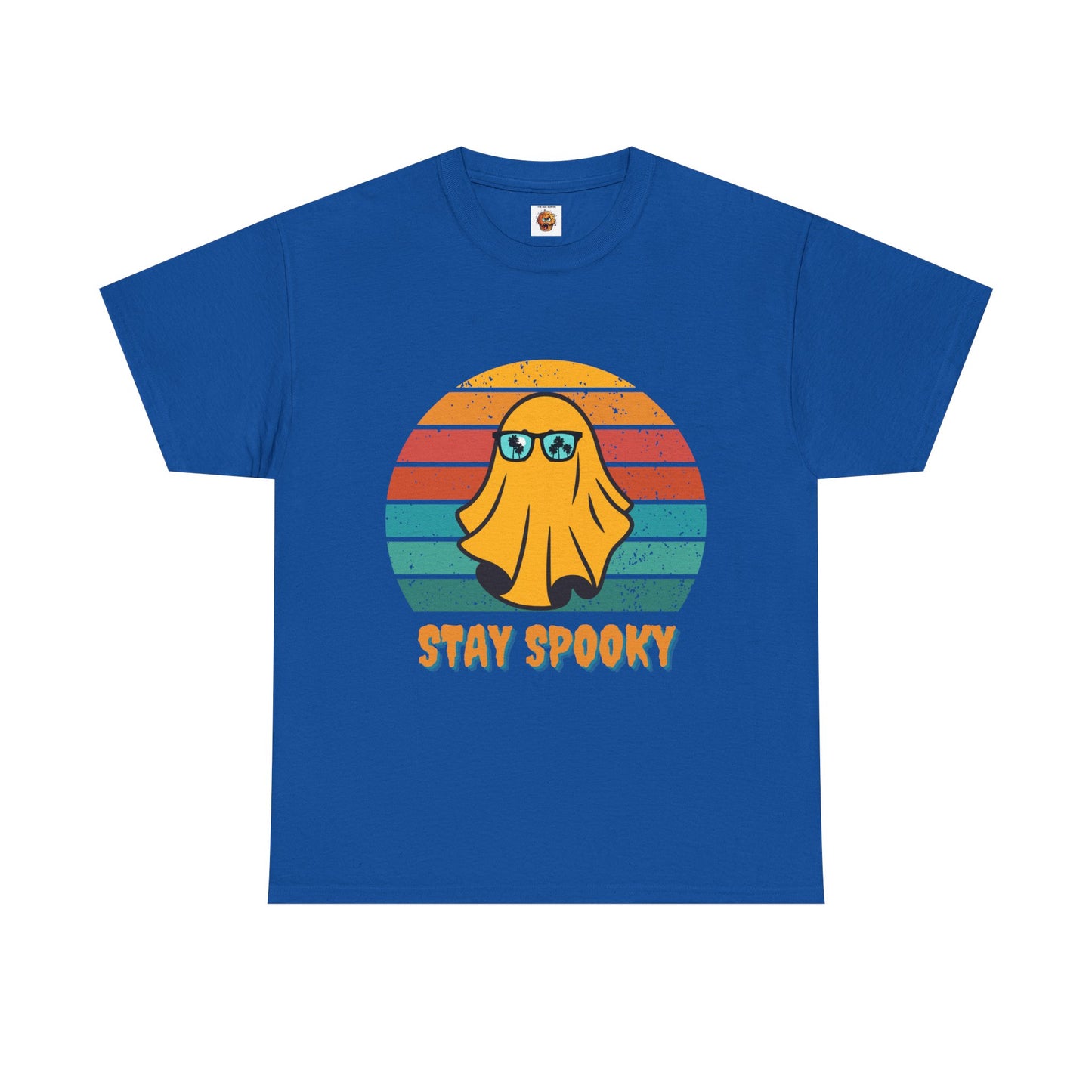 Stay Spooky Retro Holiday Unisex Heavy Cotton Tee - Vintage Ghost Halloween Shirt, Sunglasses, California, Tropical, Funny, Geek, Nerd