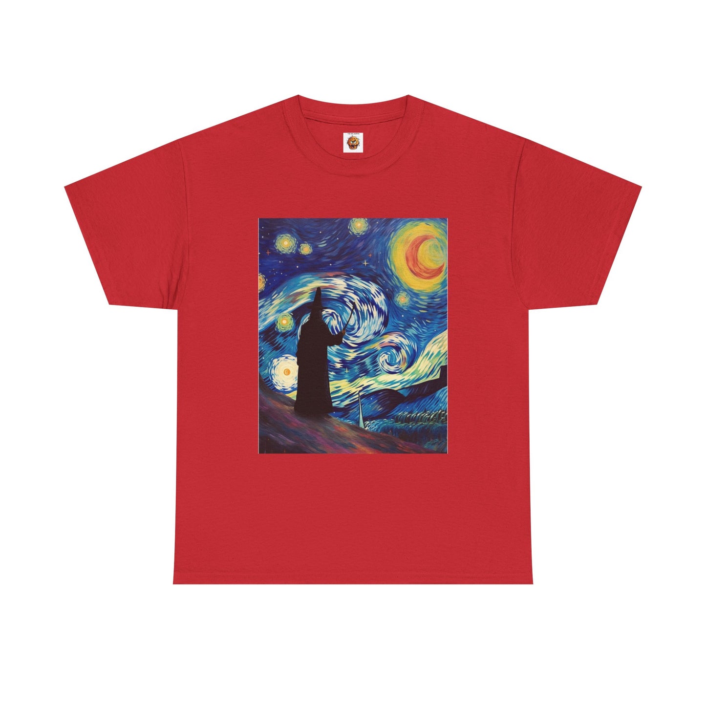 Casting Wizard Starry Night Unisex Heavy Cotton Tee - Artistic Graphic T-Shirt, D&D, DND, Fantasy, Magic, RPG, TTRPG, Geek, Nerd