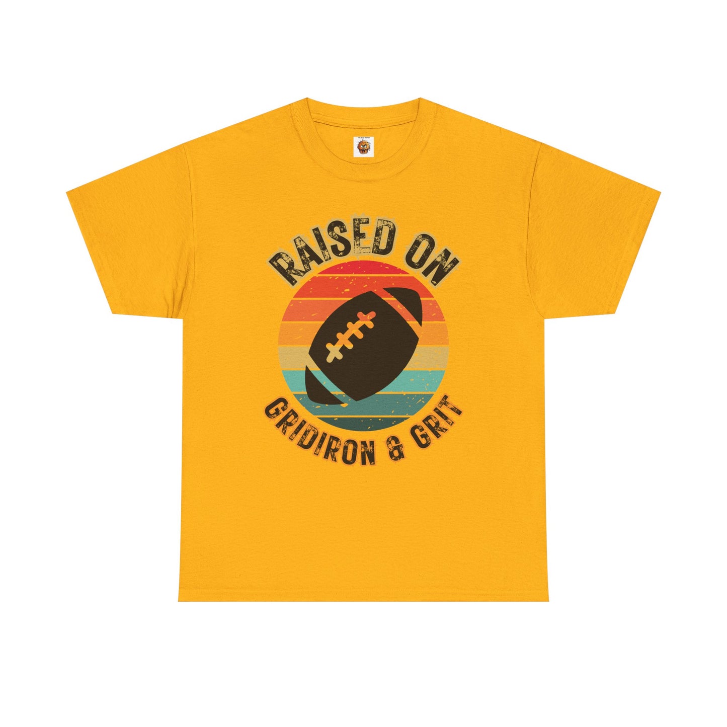 Raised On Gridiron & Grit Retro Football Inspired Unisex Heavy Cotton Tee, Sports T-Shirt, Gift for Football Fans, Trendy Casual Wear, Vintage Gridiron Style