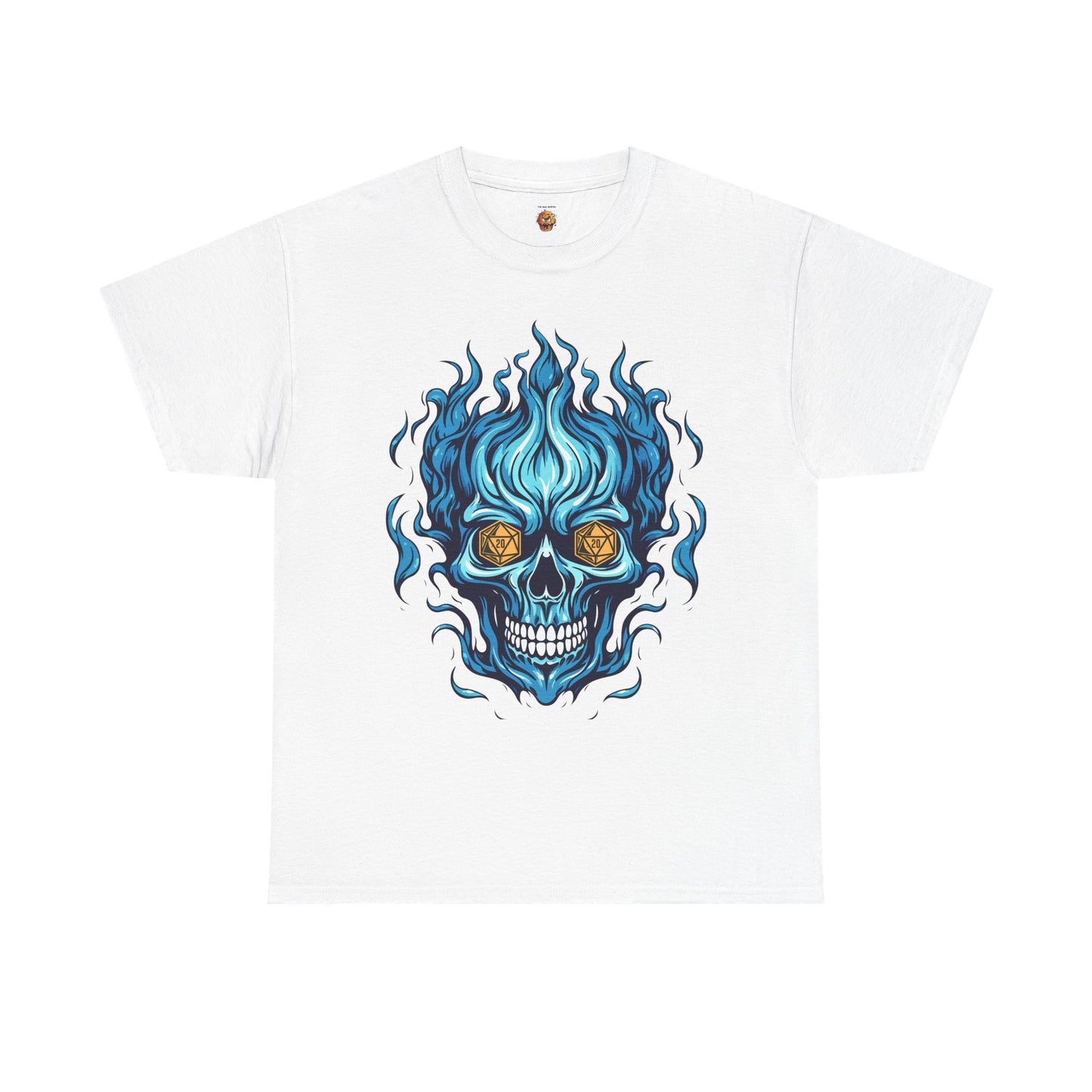 Flame Skull D20 Dungeons and Dragons DND Unisex Heavy Cotton Tee Shirt - RPG, TTRPG, Roleplaying, Geek, Nerd