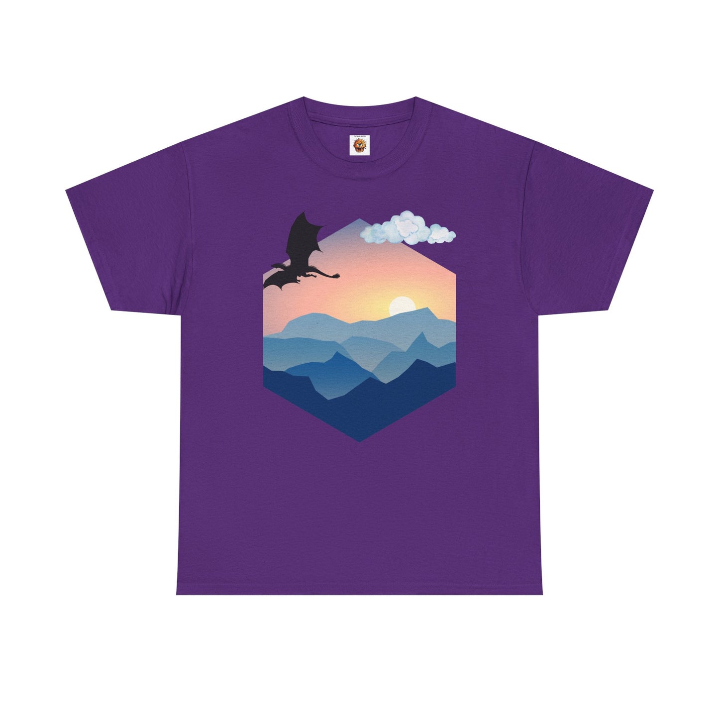 Flying Dragon Adventure Dungeons and Dragons DND Unisex Heavy Cotton Tee Shirt - Fantasy Mountain Design, RPG, TTRPG, Roleplaying, Geek, Nerd
