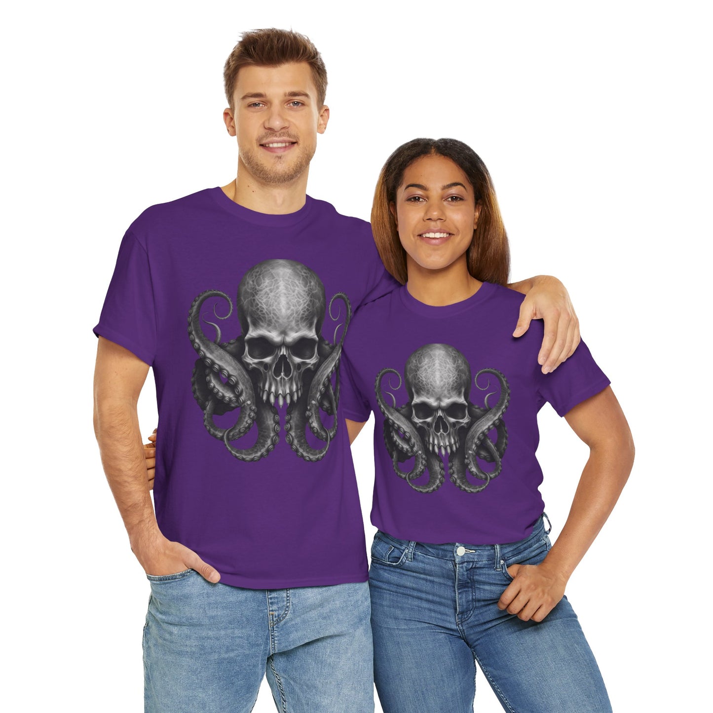 Skull & Octopus Graphic Tee | Edgy Unisex Heavy Cotton T-Shirt, Alternative Fashion, Halloween Gift, Casual Wear, Trendy Apparel, Kraken, Cthulhu, Monster