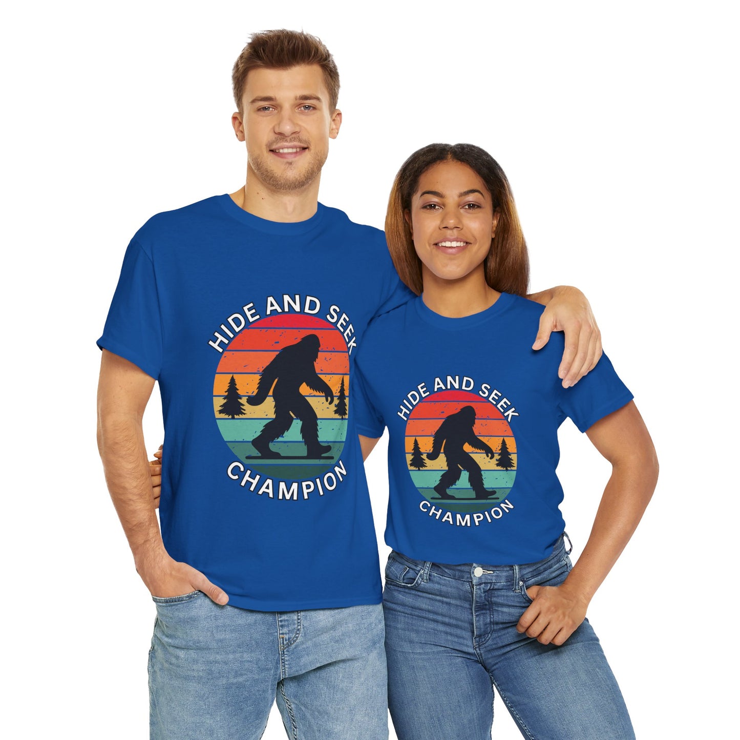 Funny Bigfoot Sasquatch Hide and Seek Champion Tee, Fun Graphic T-Shirt for Nature Lovers, Gift for Outdoorsy Friends, Unisex Casual Top, Adventure Apparel, Cryptid, Geek, Nerd