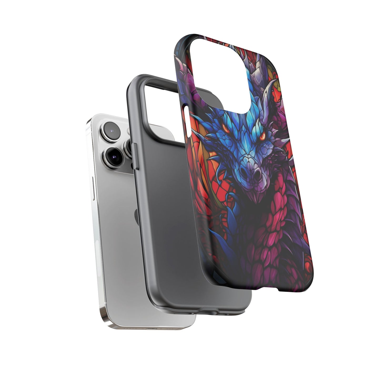 Colorful Blue Dragon Stained Glass Design Phone Case - Tough and Stylish Protection for Your Device, iPhone, Samsung, DND, Fantasy