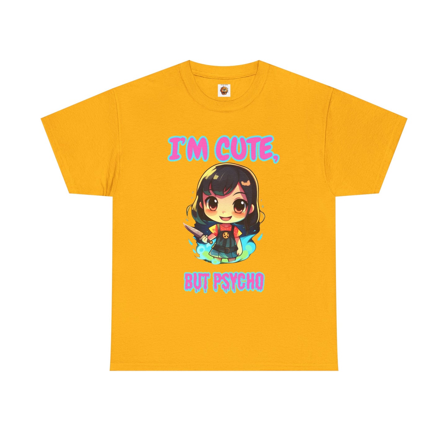 Cute But Psycho Unisex Heavy Cotton Tee Shirt - Trendy Graphic T-Shirt for Casual Wear, Scary Horror, Cute Kawaii Chibi Girl, Weeb, Otaku, Geek, Nerd