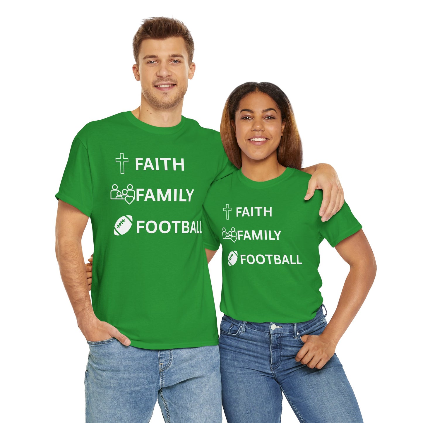 Faith, Family, Football Unisex Comfortable Cotton Tee for Casual Days, Gift for Friends, Weekend Wear, Relaxed Style, Unisex Graphic Tee