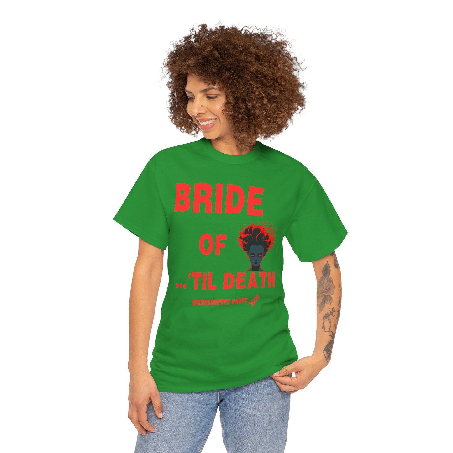 Bride of 'Til Death Bachelorette Party Tee 2025 | Unisex Heavy Cotton T-Shirt, Wedding, Engagement, Horror, Scary, Creepy, Halloween, Geek, Nerd