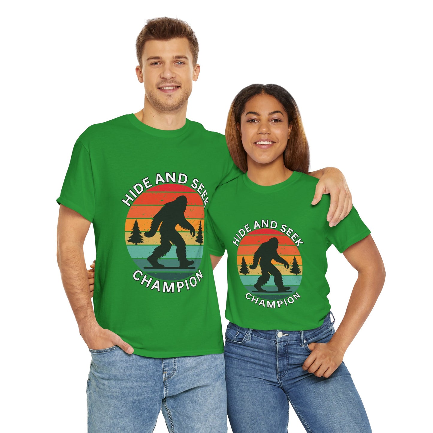 Funny Bigfoot Sasquatch Hide and Seek Champion Tee, Fun Graphic T-Shirt for Nature Lovers, Gift for Outdoorsy Friends, Unisex Casual Top, Adventure Apparel, Cryptid, Geek, Nerd