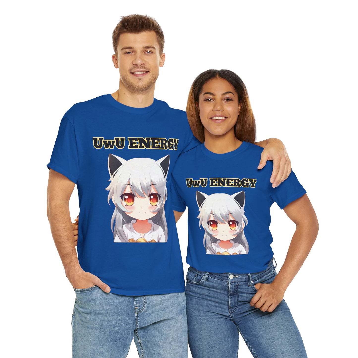 Cute Anime 'UwU ENERGY' Cat Girl Neko Nekomusume Unisex Heavy Cotton Tee Shirt T-Shirt - Weeb, Otaku, Geek, Nerd