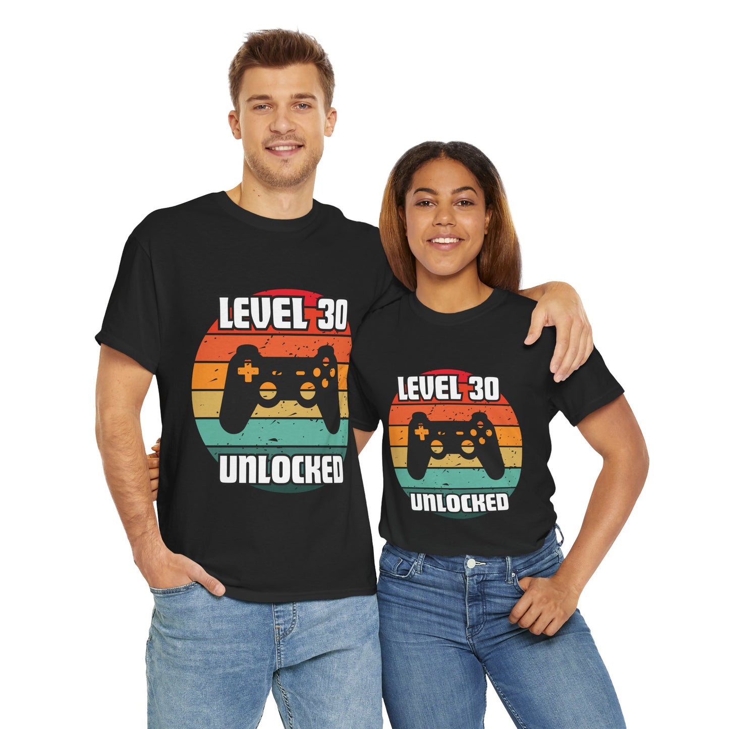 Gaming Level 30 Unlocked Tee - Unisex Heavy Cotton T-Shirt, Video Game, Gamer, Happy Birthday Shirt, Geek, Nerd, Retro