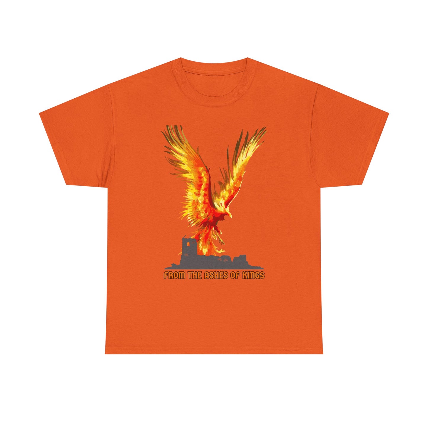 'From The Ashes Of Kings' Phoenix Rising Unisex Heavy Cotton Tee, Firebird Shirt, Unique Graphic Tee, Casual Wear, Gift for Friends, Festival Apparel, DND, RPG, TTRPG, Geek, Nerd