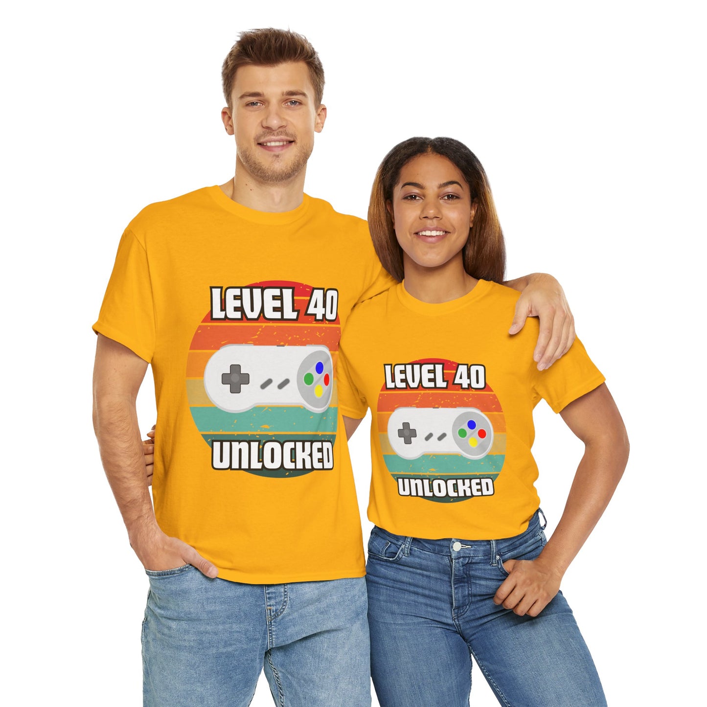 Gaming Level 40 Unlocked Tee - Unisex Heavy Cotton T-Shirt, Video Game, Gamer, Happy Birthday Shirt, Geek, Nerd, Retro