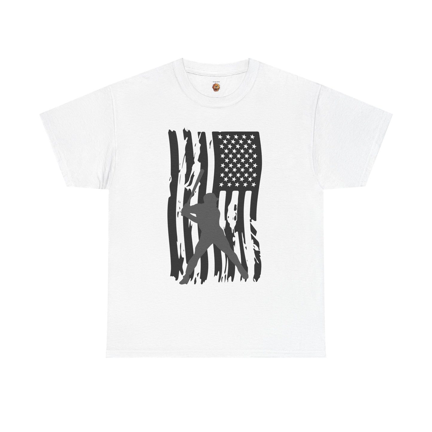 Patriotic Baseball Silhouette Unisex Heavy Cotton Tee | American Flag Graphic T-Shirt, Casual Wear, Independence Day, Gift for Baseball Fans, Batter Up