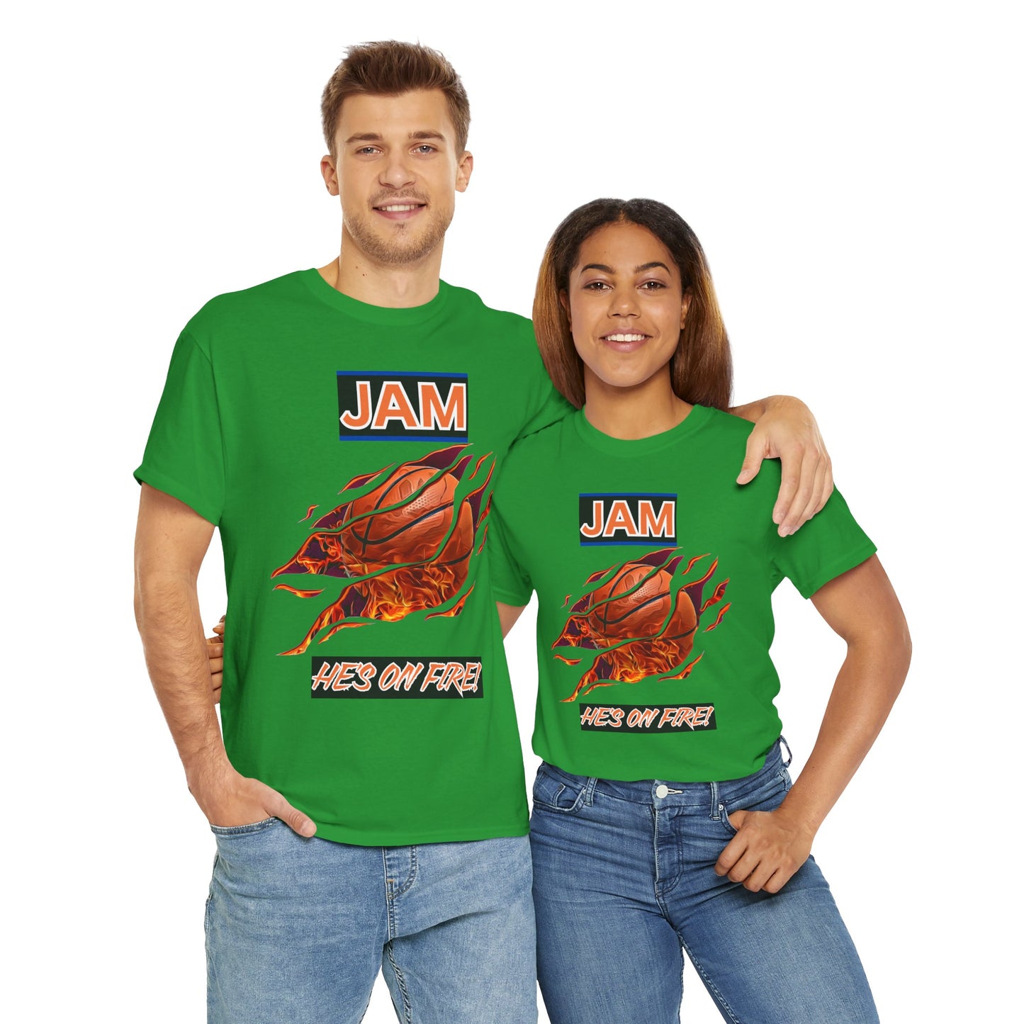 Jam 'He's On Fire' Retro Gaming Gamer Video Game Unisex Heavy Cotton Tee - Casual Wear, Sports T-Shirt, Gift for Basketball Fans, Summer Style, Hoops