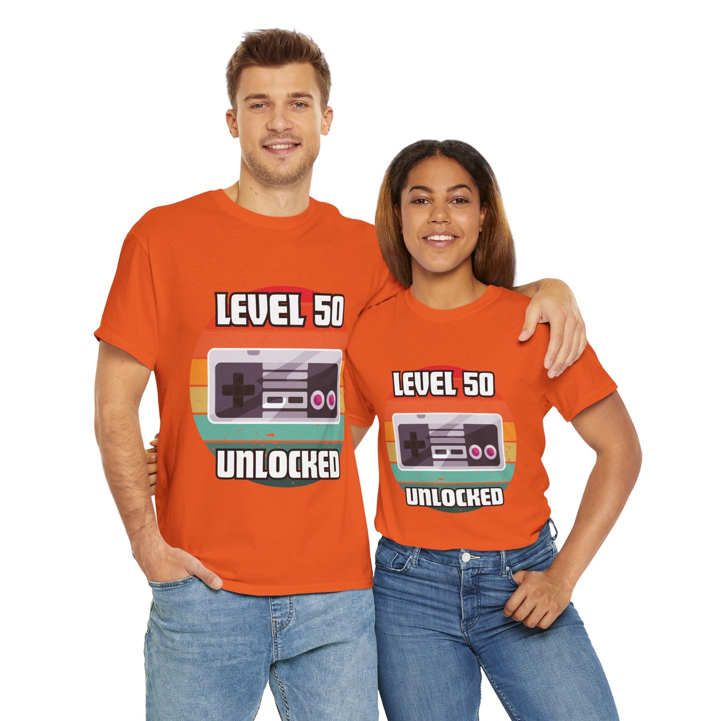 Gaming Level 50 Unlocked Tee - Unisex Heavy Cotton T-Shirt, Video Game, Gamer, Happy Birthday Shirt, Geek, Nerd, Retro