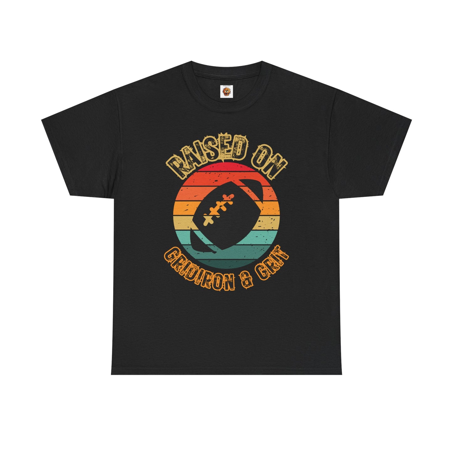 Raised On Gridiron & Grit Retro Football Inspired Unisex Heavy Cotton Tee, Sports T-Shirt, Gift for Football Fans, Trendy Casual Wear, Vintage Gridiron Style