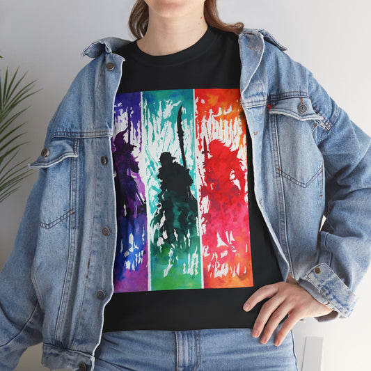 Adventurers Player Characters Colorful Silhouette Unisex Heavy Cotton Tee - Vibrant Art Design, RPG, TTRPG, Roleplaying, Rainbow, DND, Geek, Nerd