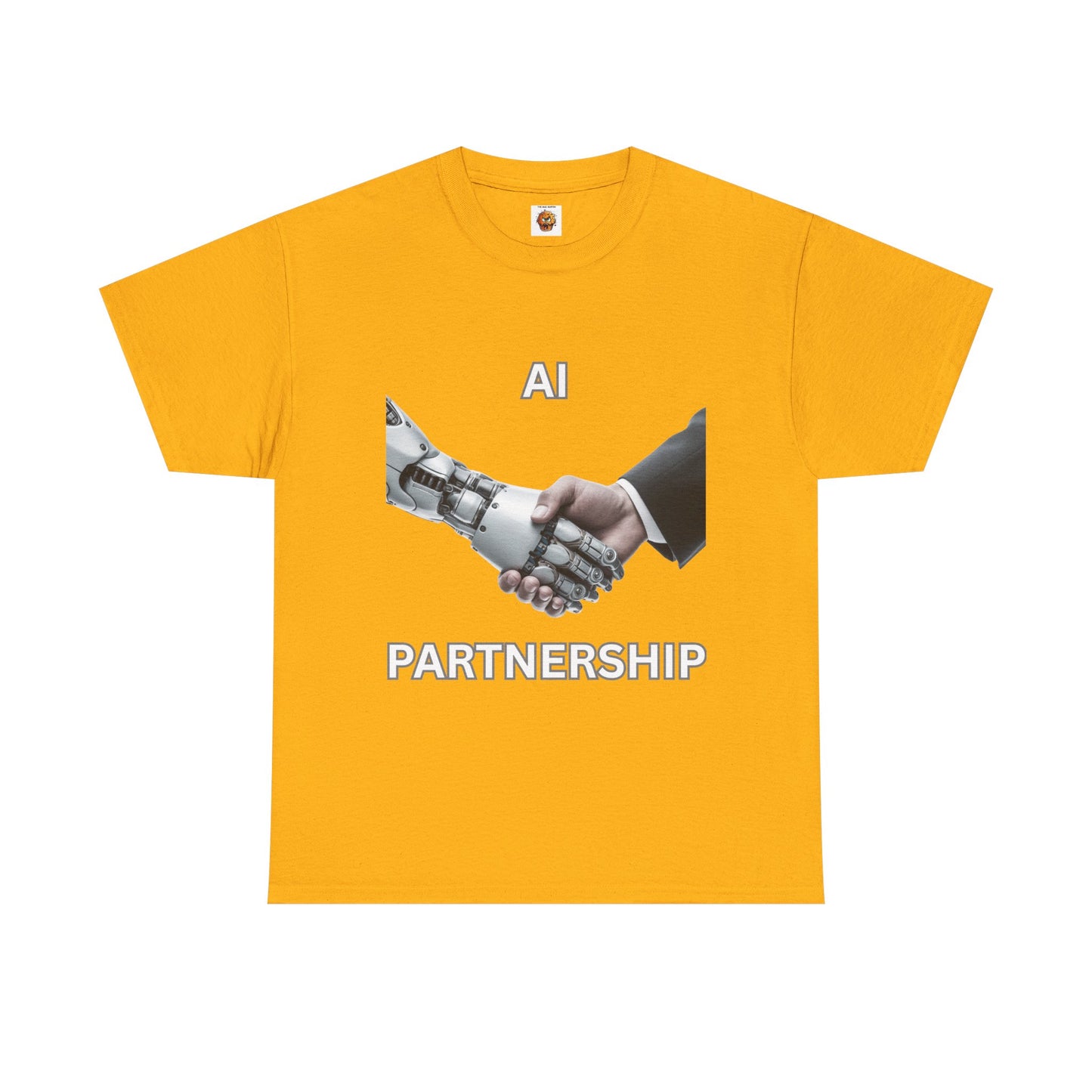 AI Partnership Unisex Heavy Cotton Tee Shirt - Robot And Human Shake Hands, Sci-Fi, Science, Tech, Geek, Nerd