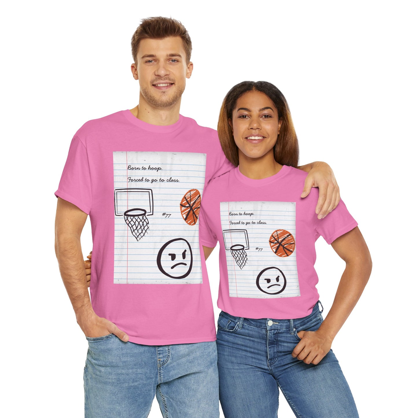 'Born To Hoop. Forced To Go To Class' Basketball-Inspired Unisex Heavy Cotton Tee, Streetwear, Gift for Athletes, Sports Fan Shirt, Casual Wear, Everyday Style