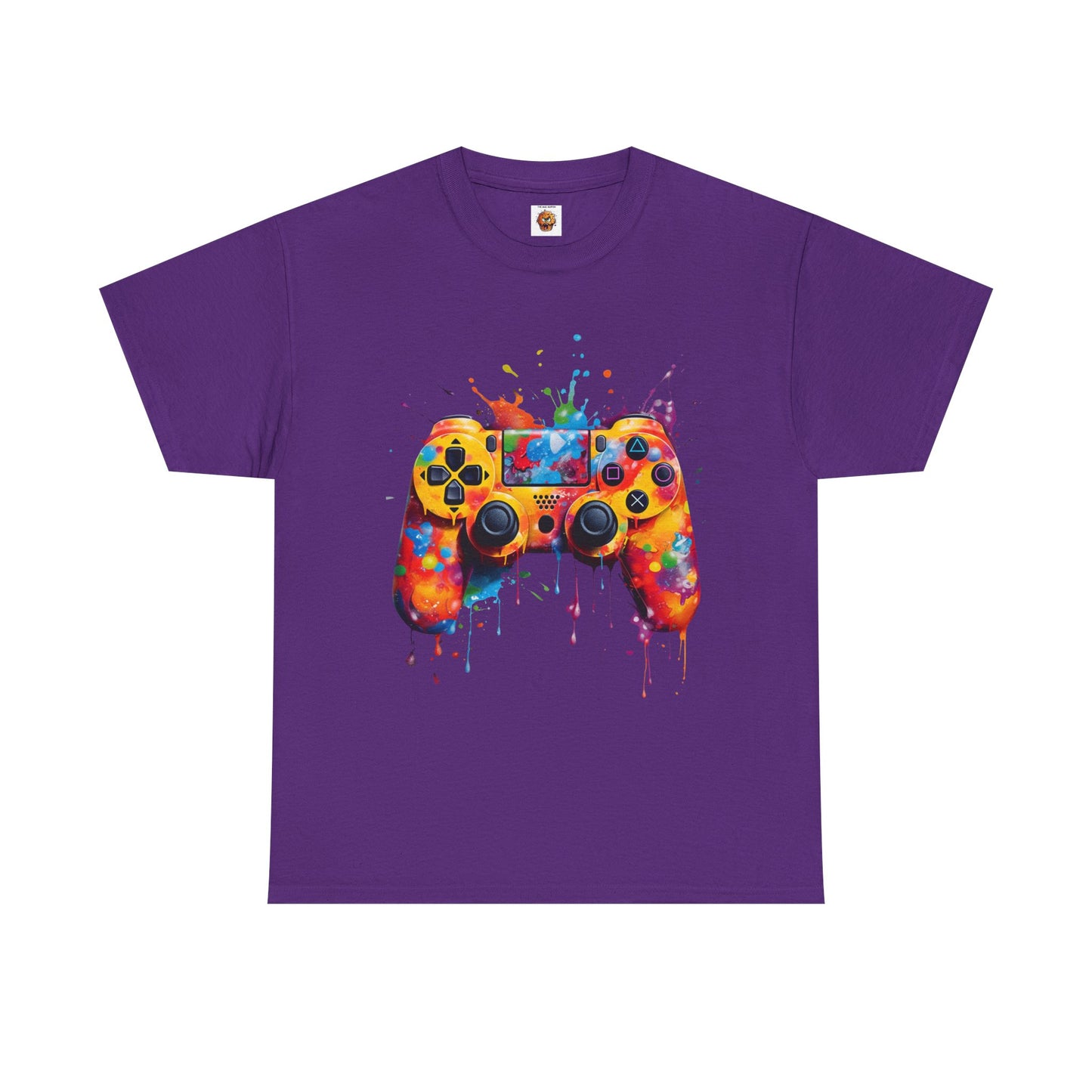 Colorful Paint Gamer Unisex Heavy Cotton Tee Shirt - Import Video Game Controller Design, Gaming, Console, T-Shirt, Rainbow Colors, Geek, Nerd