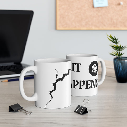 Funny Ceramic Mug - "Crit Happens" Quote D20 - Perfect for Coffee Lovers & Gamers, D&D, DND, RPG, TTRPG, Roleplaying