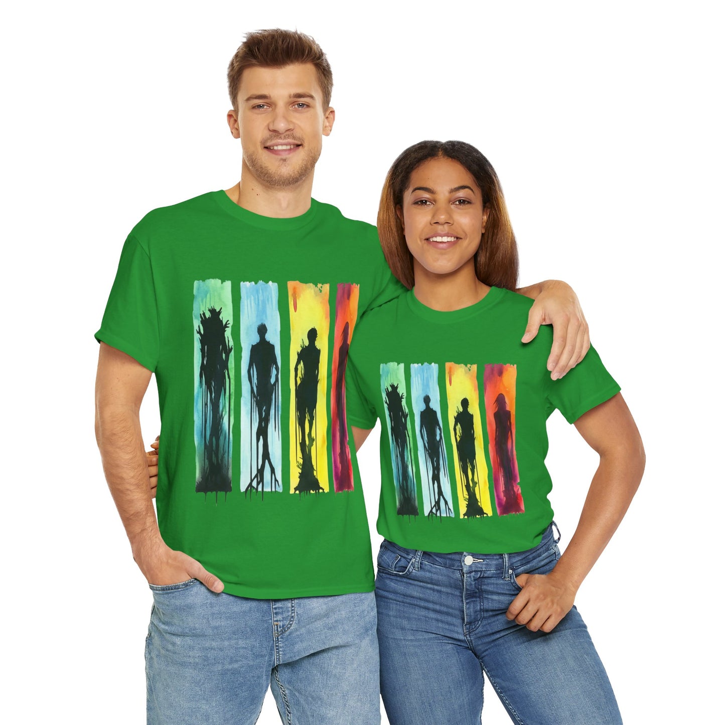 Watercolor Brushstroke Horror Monsters Unisex Heavy Cotton Tee Shirt - Zombie, Scary, Halloween, T-Shirt, Colorful, Geek, Nerd