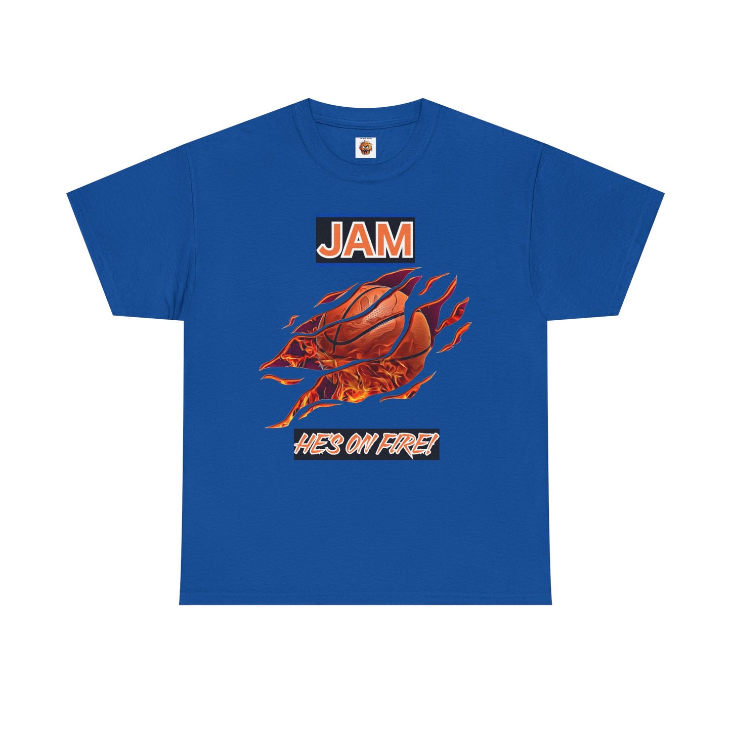 Jam 'He's On Fire' Retro Gaming Gamer Video Game Unisex Heavy Cotton Tee - Casual Wear, Sports T-Shirt, Gift for Basketball Fans, Summer Style, Hoops