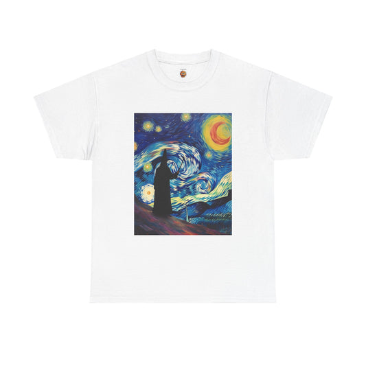 Casting Wizard Starry Night Unisex Heavy Cotton Tee - Artistic Graphic T-Shirt, D&D, DND, Fantasy, Magic, RPG, TTRPG, Geek, Nerd