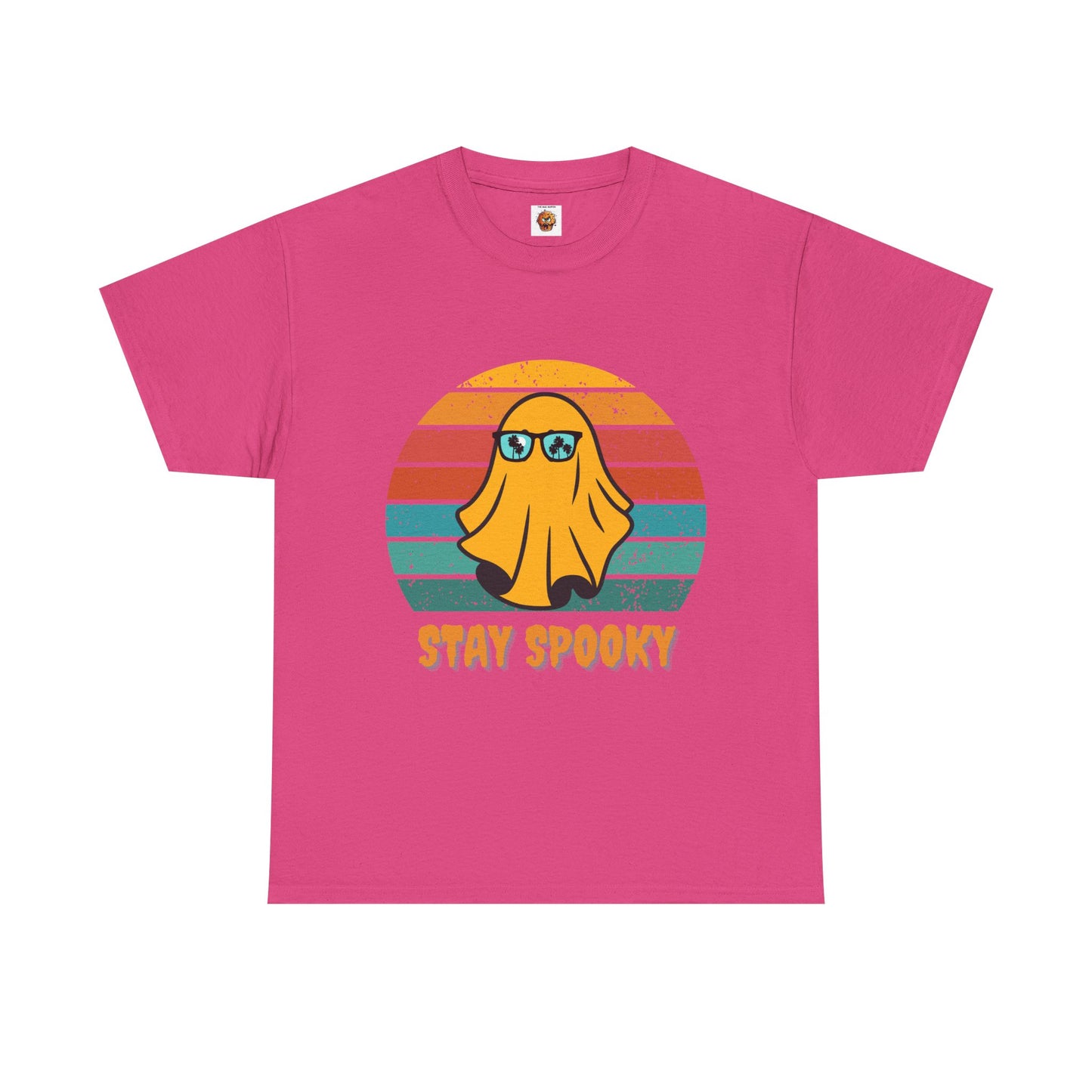 Stay Spooky Retro Holiday Unisex Heavy Cotton Tee - Vintage Ghost Halloween Shirt, Sunglasses, California, Tropical, Funny, Geek, Nerd