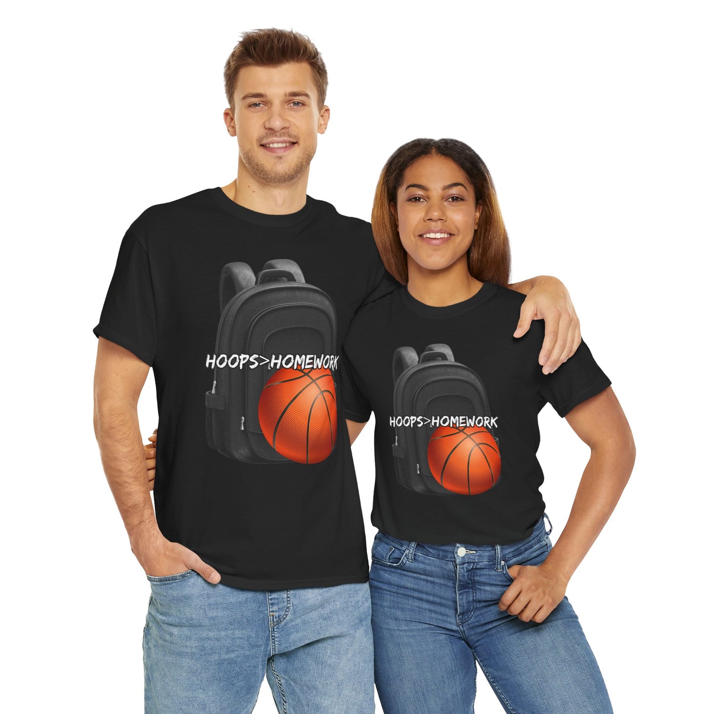 Basketball Tee: Hoops Over Homework, Unisex Cotton Shirt for Sports Lovers, Perfect for Students, Birthday Gift, Game Day Wear