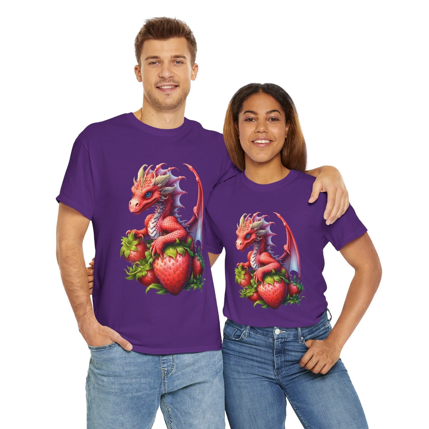 Vintage Strawberry Dragon Unisex Heavy Cotton Tee T-Shirt, Gift for Women, Birthday Shirt, Fantasy Apparel, Fruit Of The Spirit, RPG, Geek, Nerd