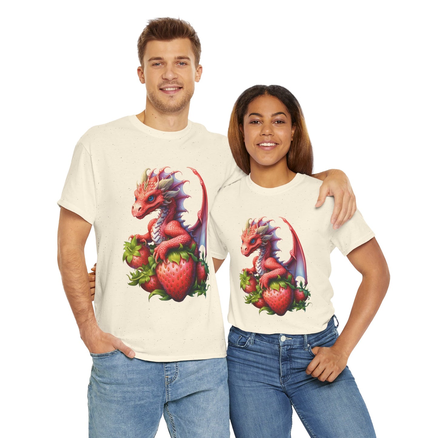 Vintage Strawberry Dragon Unisex Heavy Cotton Tee T-Shirt, Gift for Women, Birthday Shirt, Fantasy Apparel, Fruit Of The Spirit, RPG, Geek, Nerd