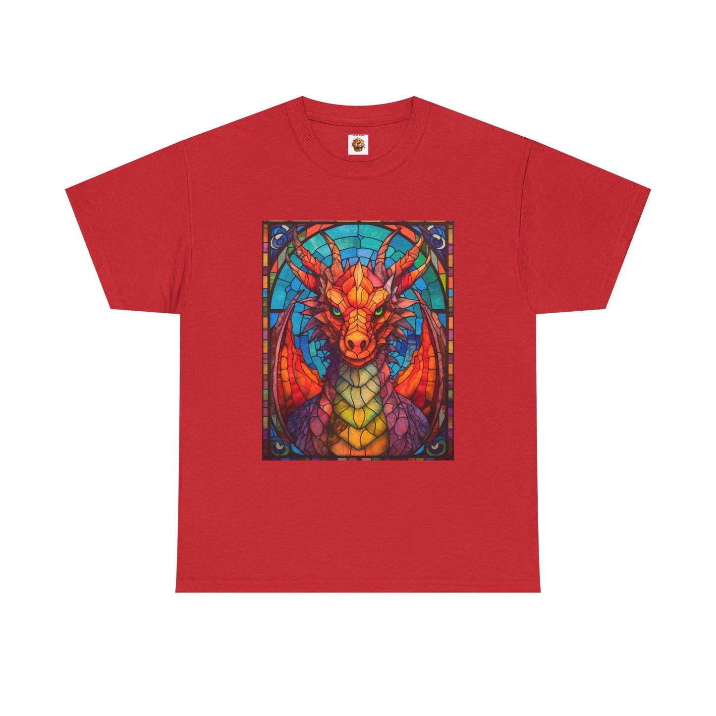 Dungeons And Dragons DND Stained Glass Red Dragon Tee Shirt - Unisex Heavy Cotton T-Shirt for Fantasy Lovers, Geek, Nerd