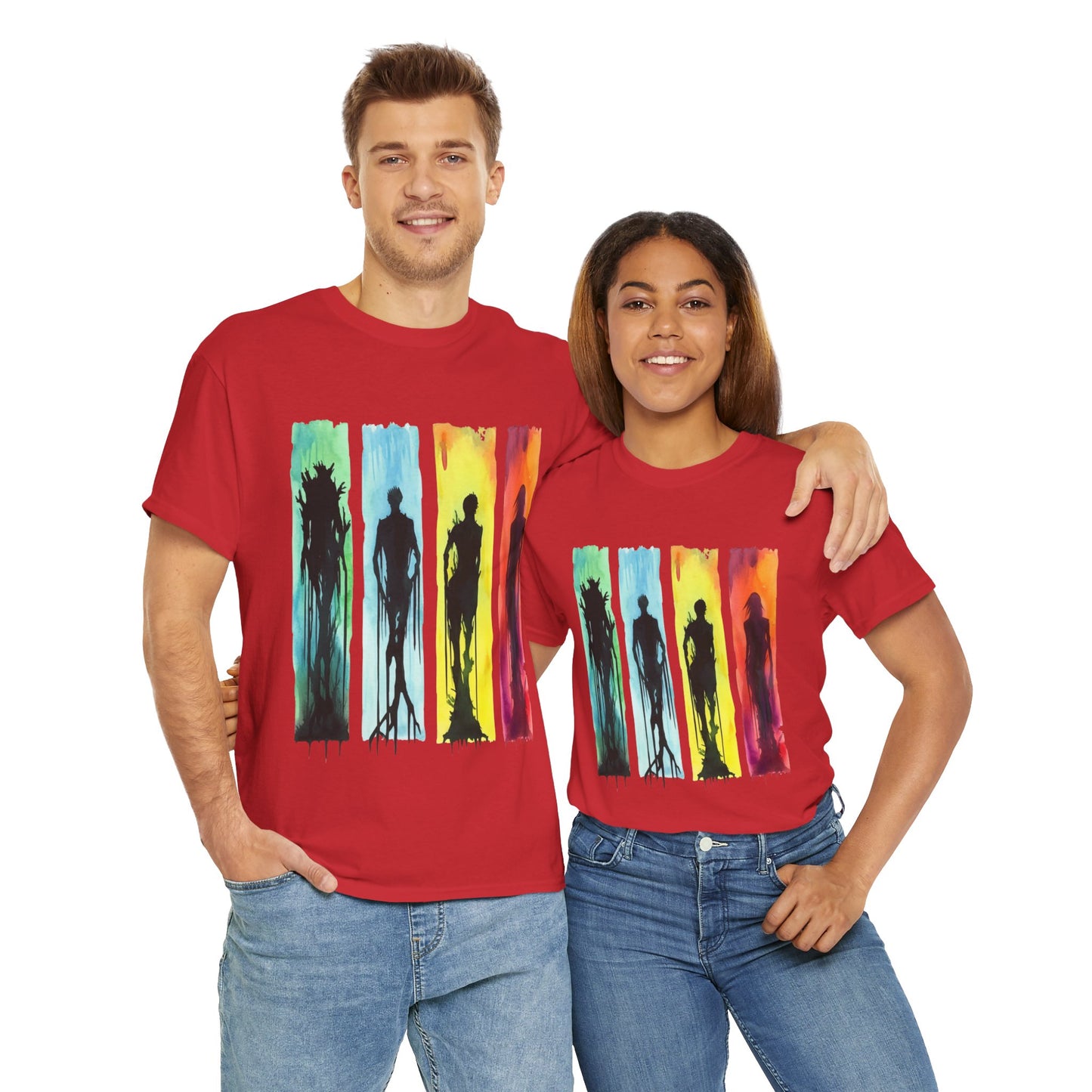 Watercolor Brushstroke Horror Monsters Unisex Heavy Cotton Tee Shirt - Zombie, Scary, Halloween, T-Shirt, Colorful, Geek, Nerd