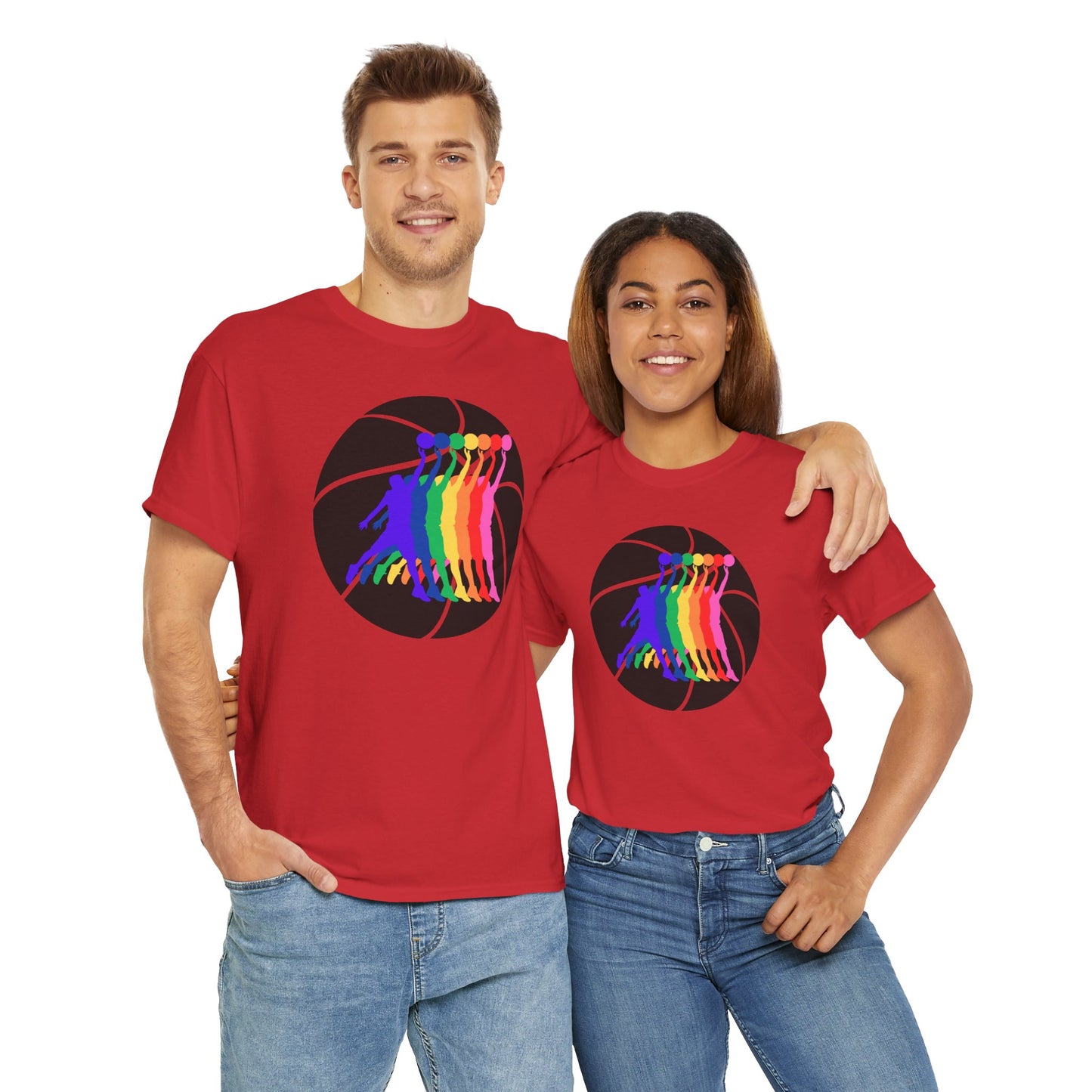 Basketball Player Silhouette Rainbow Colorful Graphic Unisex Heavy Cotton Tee, Vibrant Art Shirt, LGBTQ+ Pride Tee, Casual Wear, Summer Fashion, Hoops