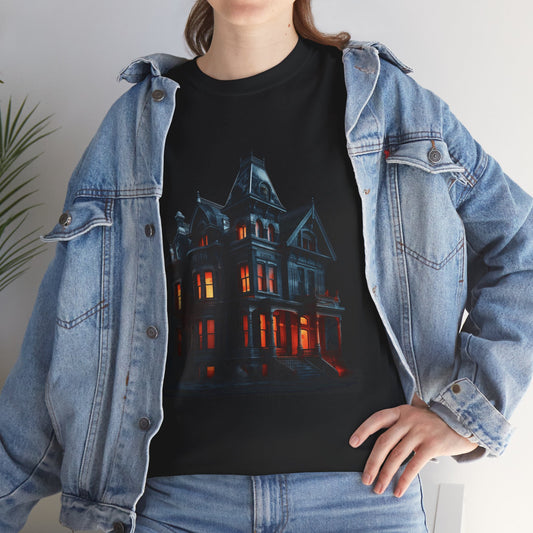 Haunted Victorian House And Loving It Graphic Tee Shirt T-Shirt - Unisex Heavy Cotton, Horror, Scary, Halloween, Gothic, Geek, Nerd