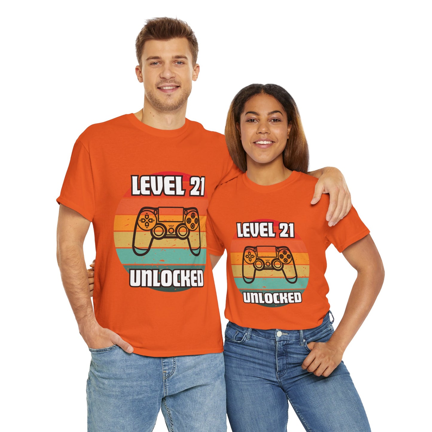 Gaming Level 21 Unlocked Tee - Unisex Heavy Cotton T-Shirt, Video Game, Gamer, Happy Birthday Shirt, Geek, Nerd, Retro