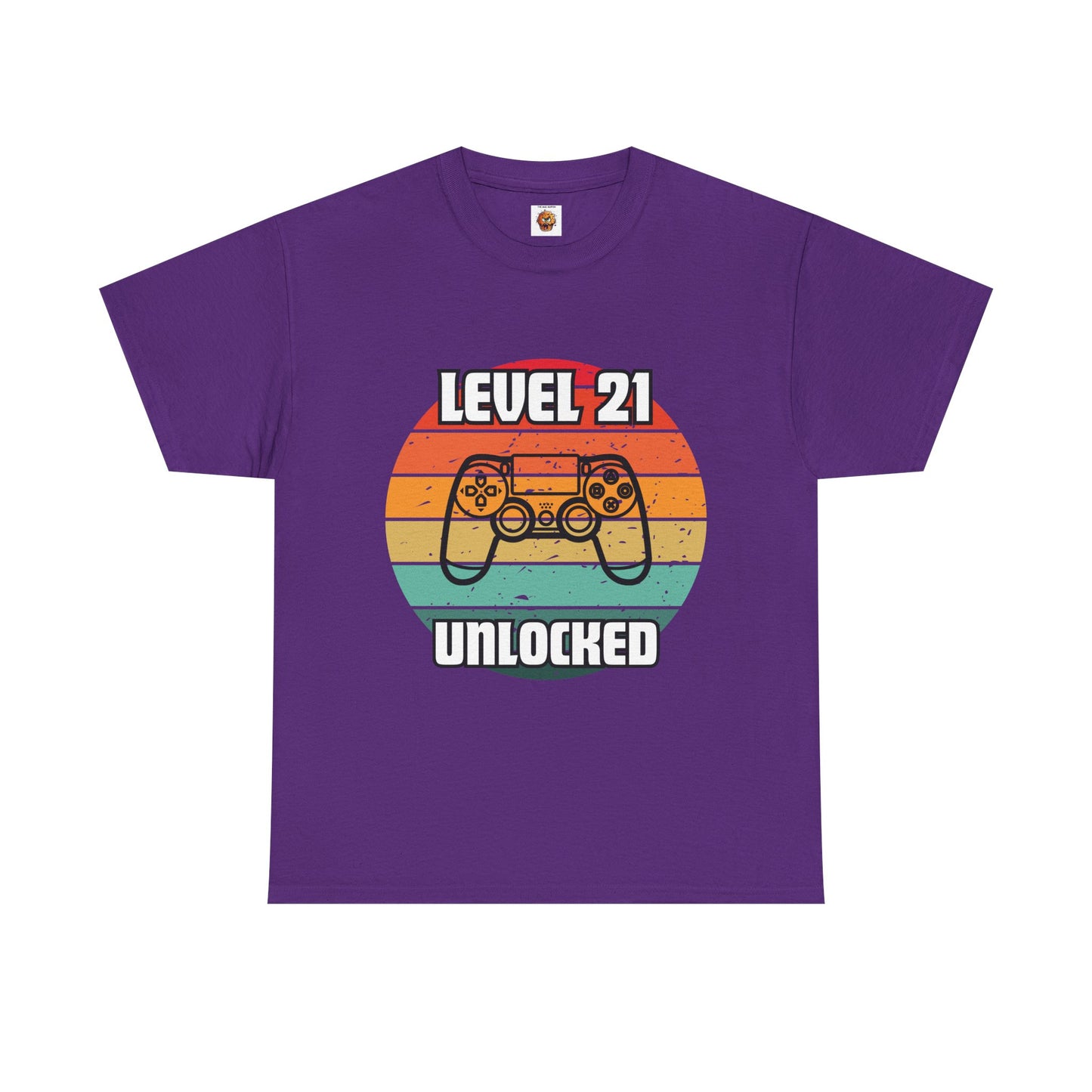 Gaming Level 21 Unlocked Tee - Unisex Heavy Cotton T-Shirt, Video Game, Gamer, Happy Birthday Shirt, Geek, Nerd, Retro