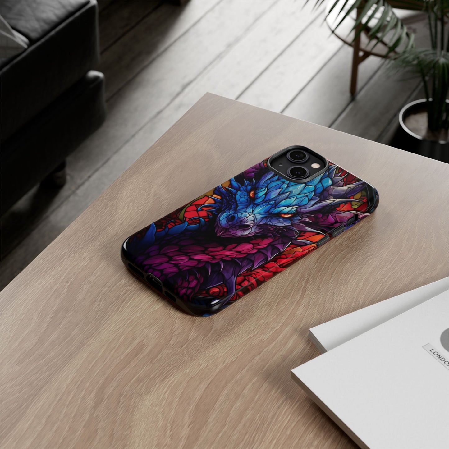 Colorful Blue Dragon Stained Glass Design Phone Case - Tough and Stylish Protection for Your Device, iPhone, Samsung, DND, Fantasy