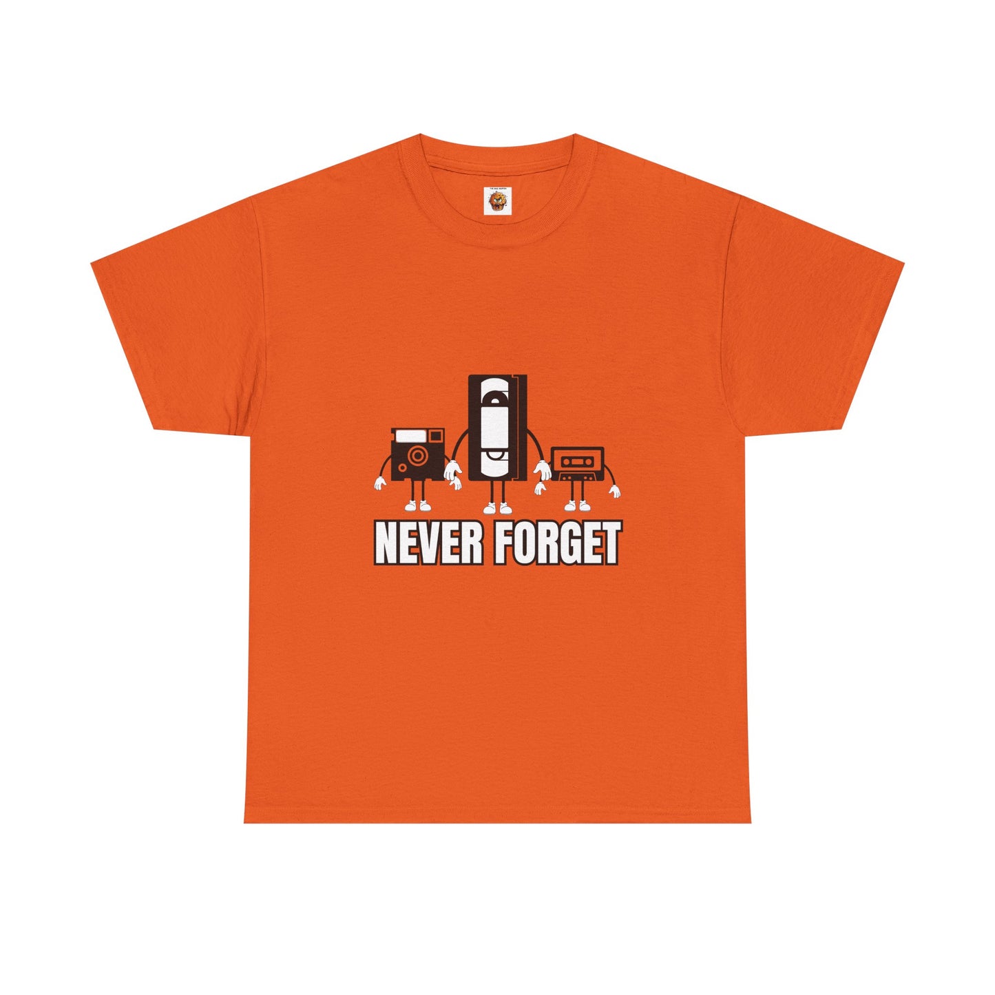 Retro Tech Unisex Heavy Cotton Tee Shirt- "Never Forget" Graphic T-Shirt, Floppy Disk, VHS Tape, Audio Cassette, Science, Geek, Nerd