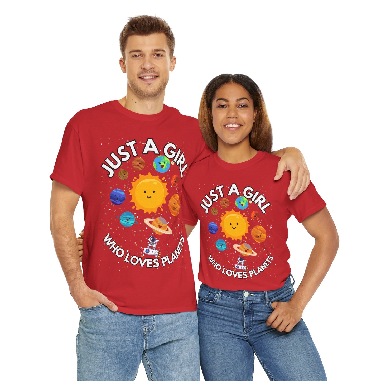 'Just a Girl Who Loves Planets' Unisex Heavy Cotton Tee Shirt - Fun Space Theme for Adult Kids Unisex Heavy Cotton Tee Shirt - Space, Astronaut, Sci-Fi, Geek, Nerd