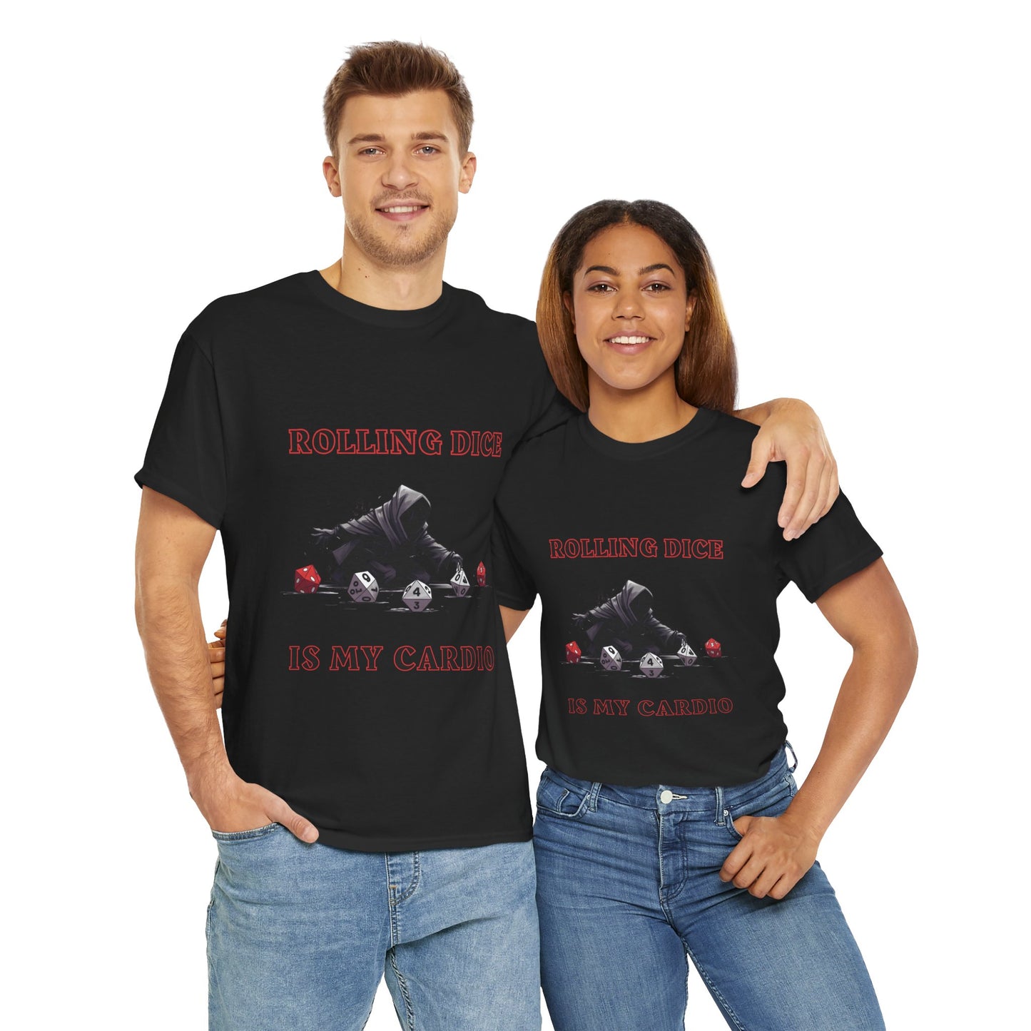 Rolling Dice Is My Cardio Unisex Heavy Cotton Tee Shirt - RPG, TTRPG, Roleplaying Game, Geek, Nerd, D20