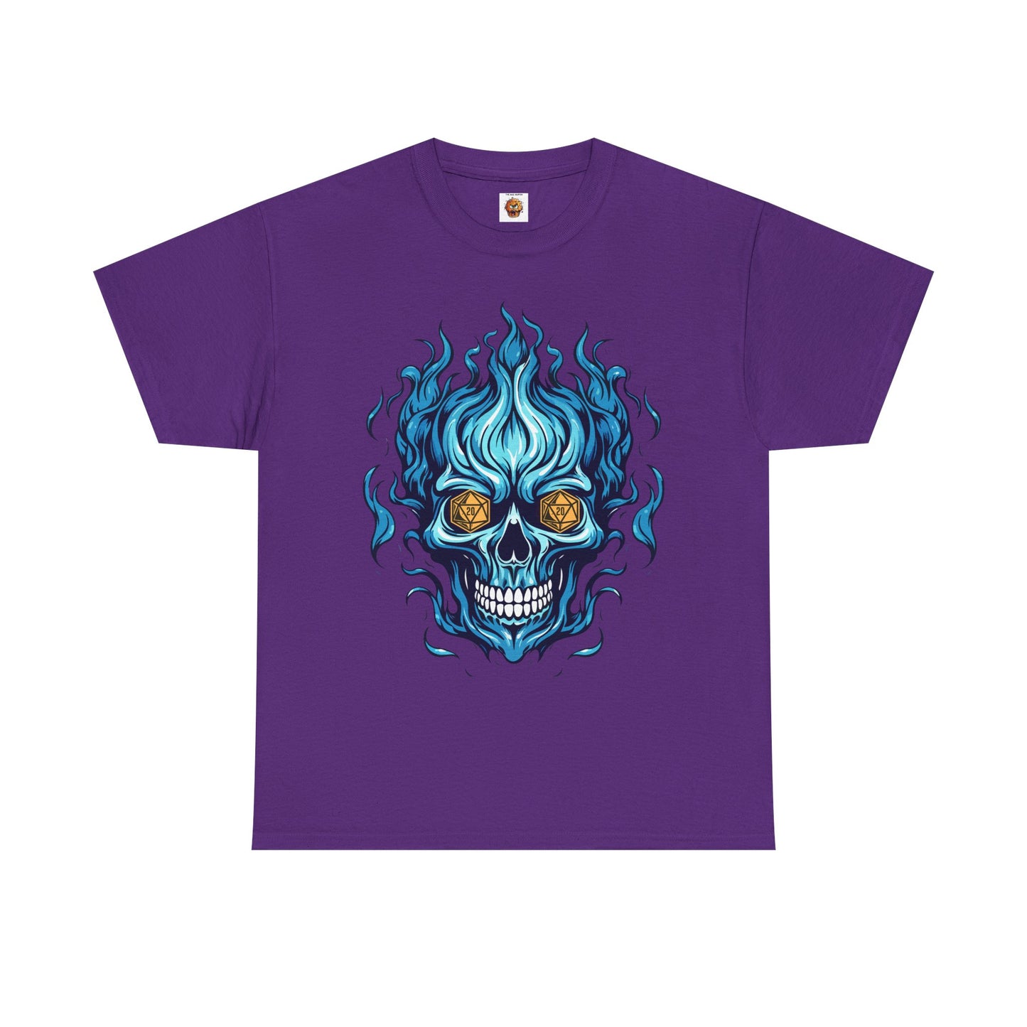 Flame Skull D20 Dungeons and Dragons DND Unisex Heavy Cotton Tee Shirt - RPG, TTRPG, Roleplaying, Geek, Nerd